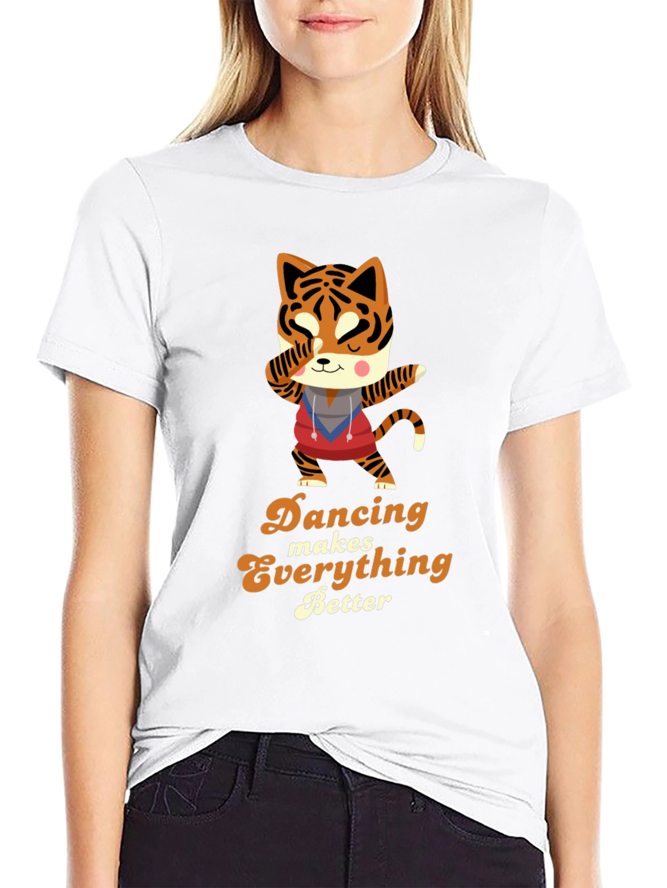Camiseta Negra con Diseño de Tigre Bailarín