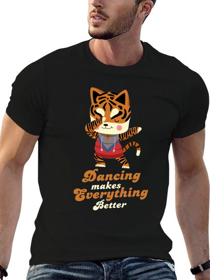 Camiseta Negra con Diseño de Tigre Bailarín