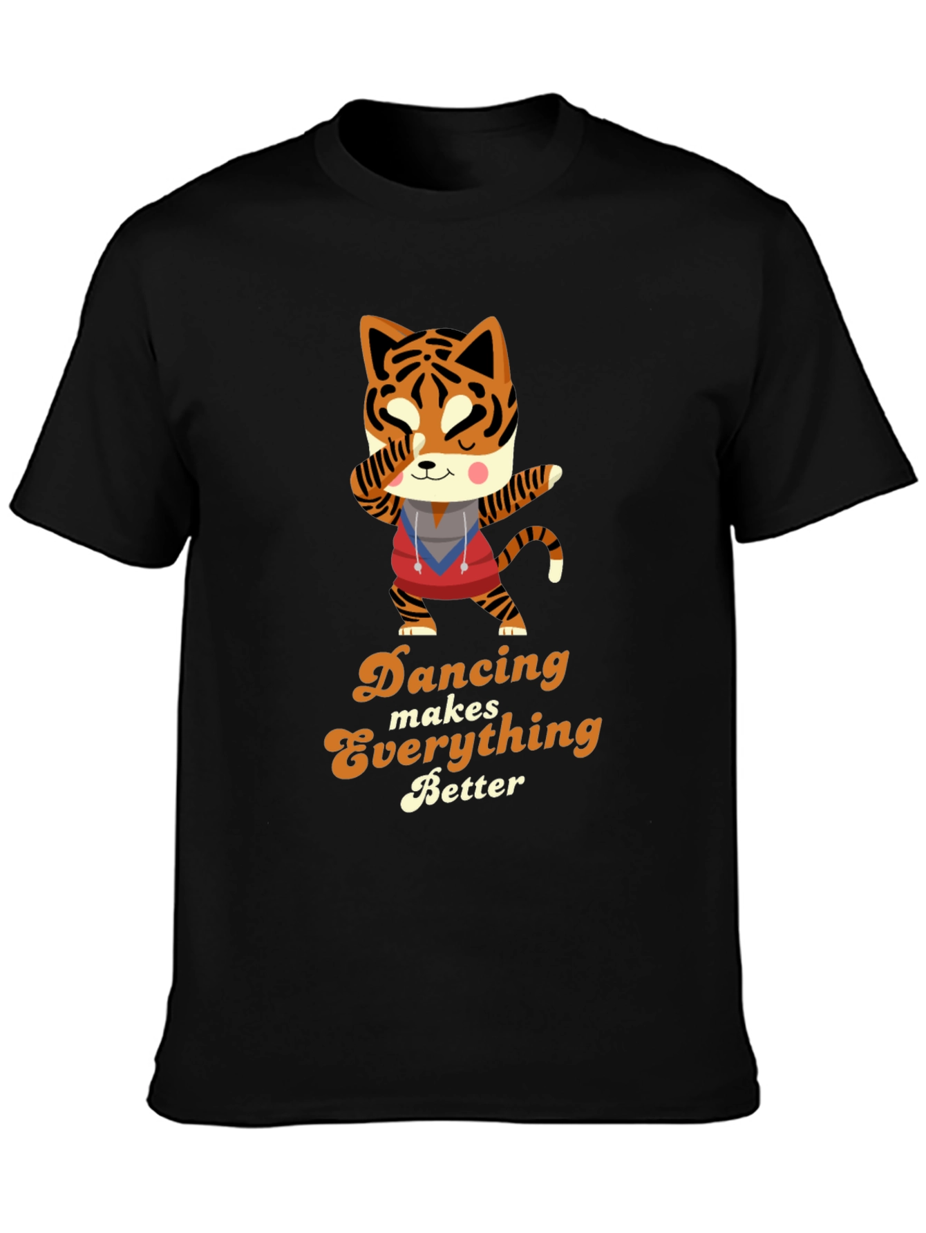 Camiseta Negra con Diseño de Tigre Bailarín