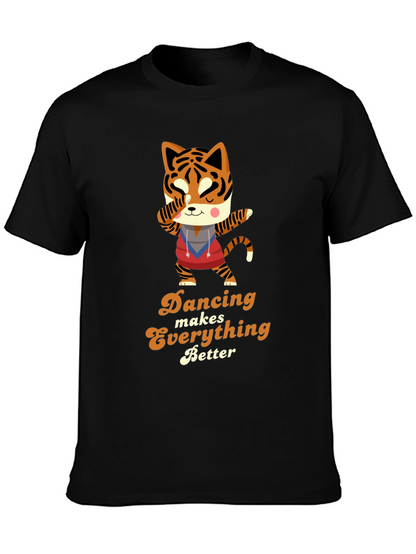 Camiseta Negra con Diseño de Tigre Bailarín