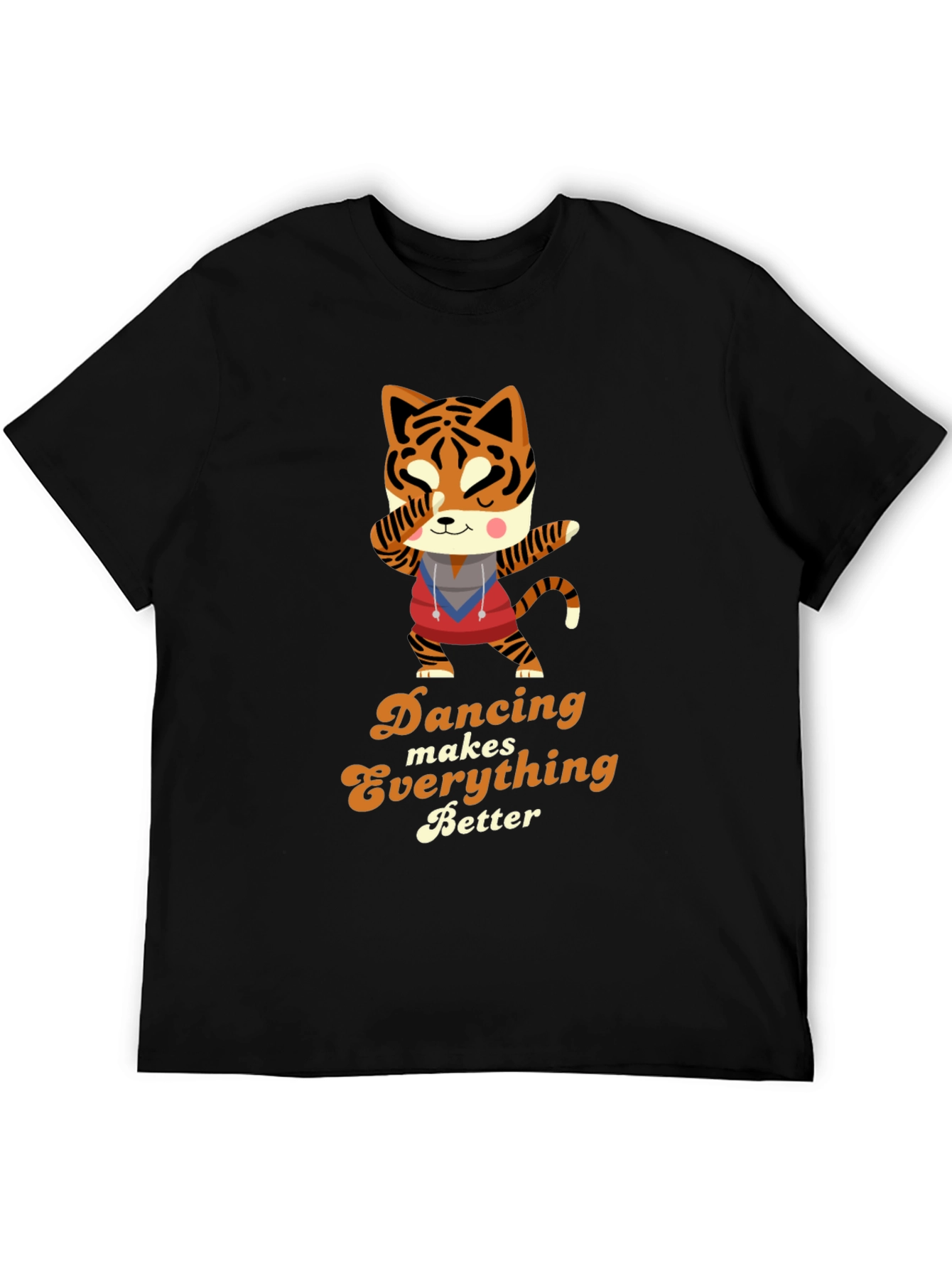 Camiseta Negra con Diseño de Tigre Bailarín