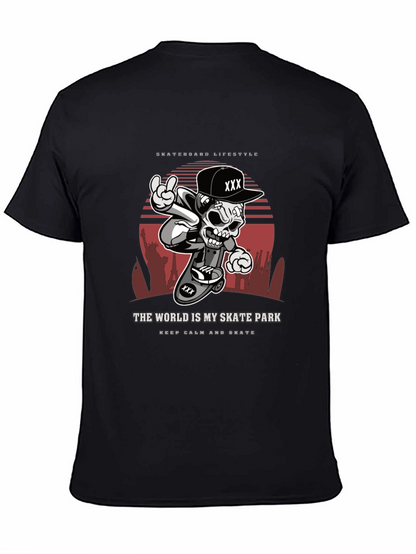 Camiseta Negra Estilo Skateboarding Calavera Urbana