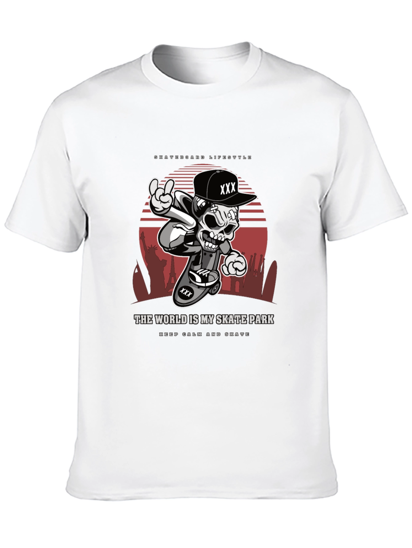 Camiseta Negra Estilo Skateboarding Calavera Urbana