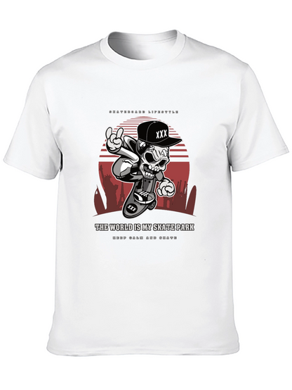 Camiseta Negra Estilo Skateboarding Calavera Urbana