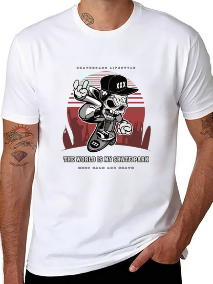 Camiseta Negra Estilo Skateboarding Calavera Urbana