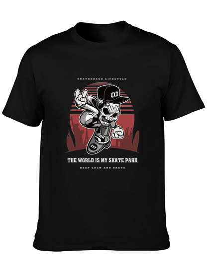 Camiseta Negra Estilo Skateboarding Calavera Urbana