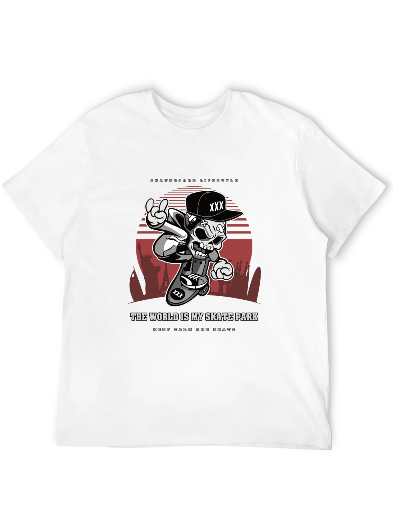 Camiseta Negra Estilo Skateboarding Calavera Urbana