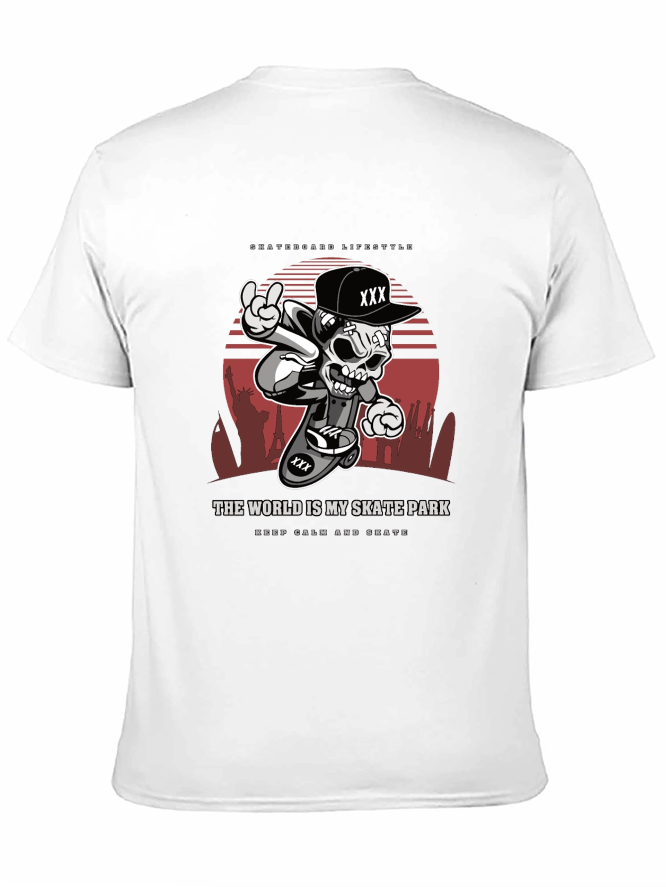Camiseta Negra Estilo Skateboarding Calavera Urbana