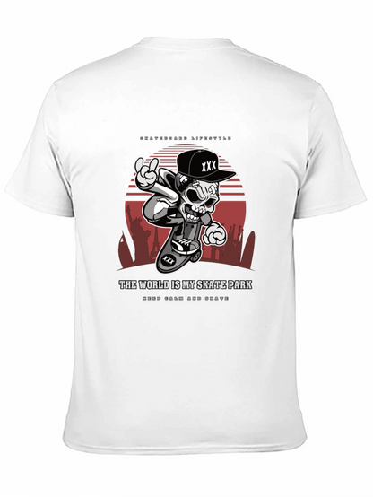 Camiseta Negra Estilo Skateboarding Calavera Urbana