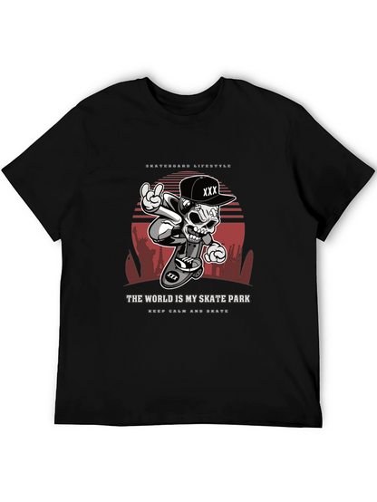 Camiseta Negra Estilo Skateboarding Calavera Urbana