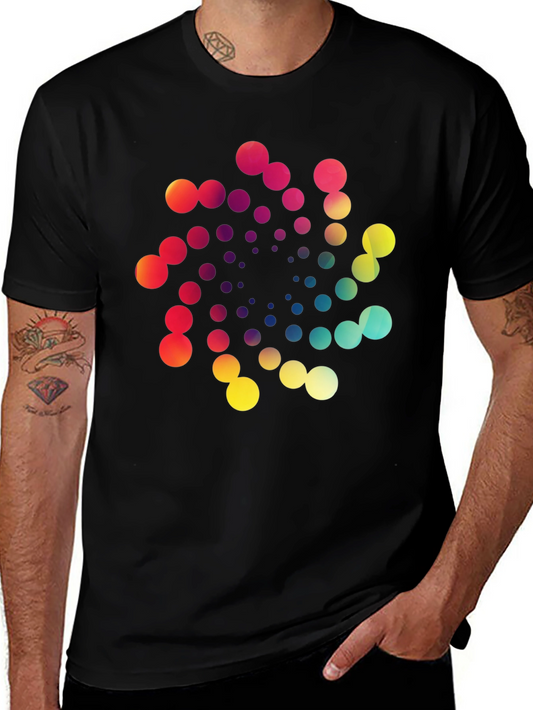 Camiseta Negra con Diseño Circular de Colores Degradados