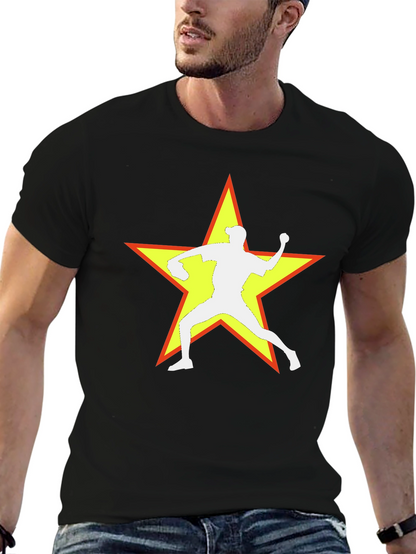 Camiseta Negra con Estrella y Lanzador de Béisbol