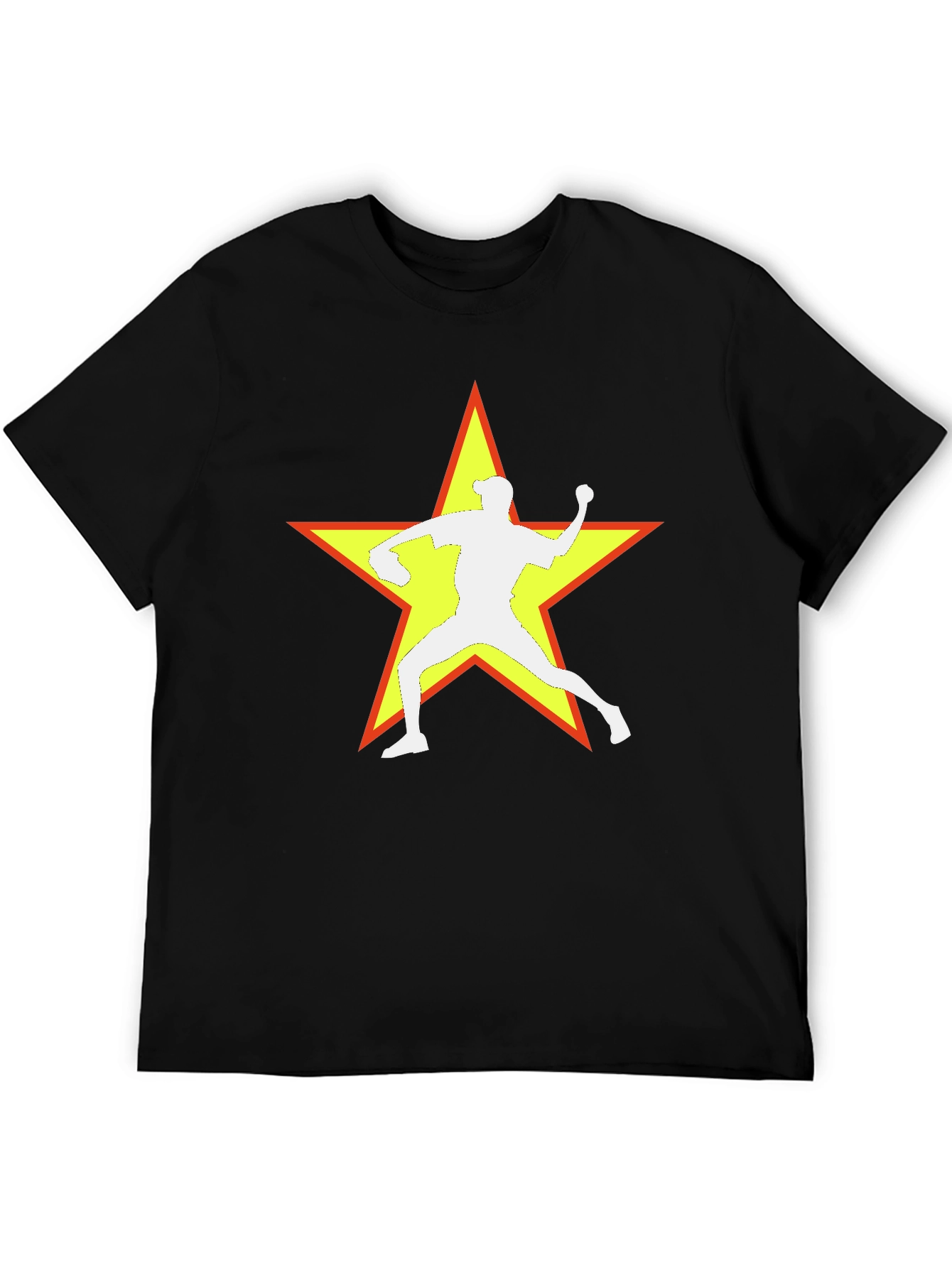 Camiseta Negra con Estrella y Lanzador de Béisbol
