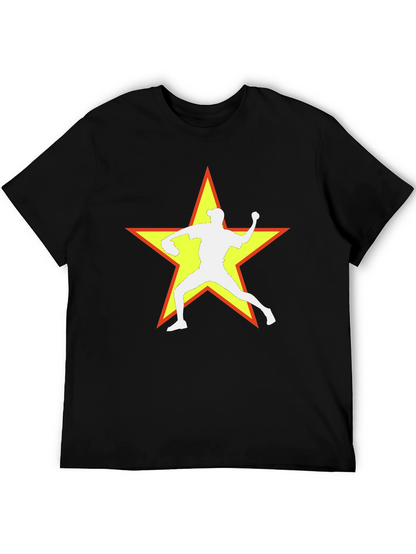 Camiseta Negra con Estrella y Lanzador de Béisbol