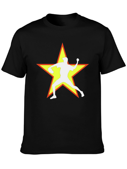 Camiseta Negra con Estrella y Lanzador de Béisbol