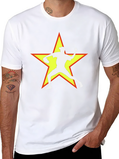 Camiseta Negra con Estrella y Lanzador de Béisbol