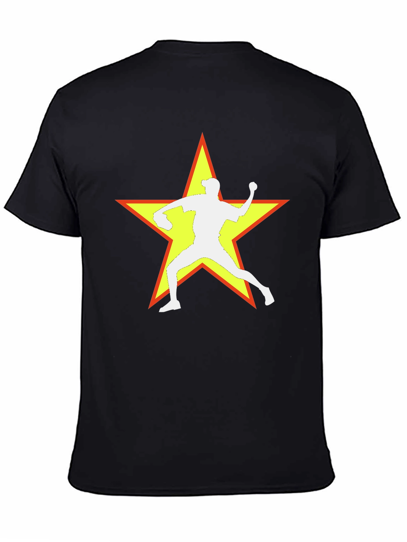Camiseta Negra con Estrella y Lanzador de Béisbol