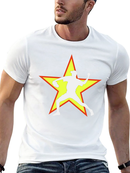 Camiseta Negra con Estrella y Lanzador de Béisbol