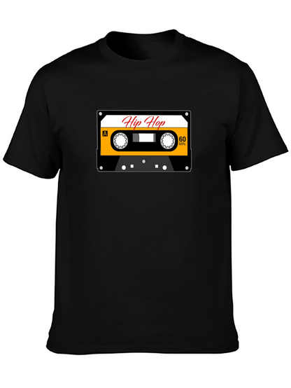 Camiseta Negra con Diseño de Cassette Hip Hop