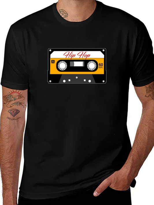 Camiseta Negra con Diseño de Cassette Hip Hop