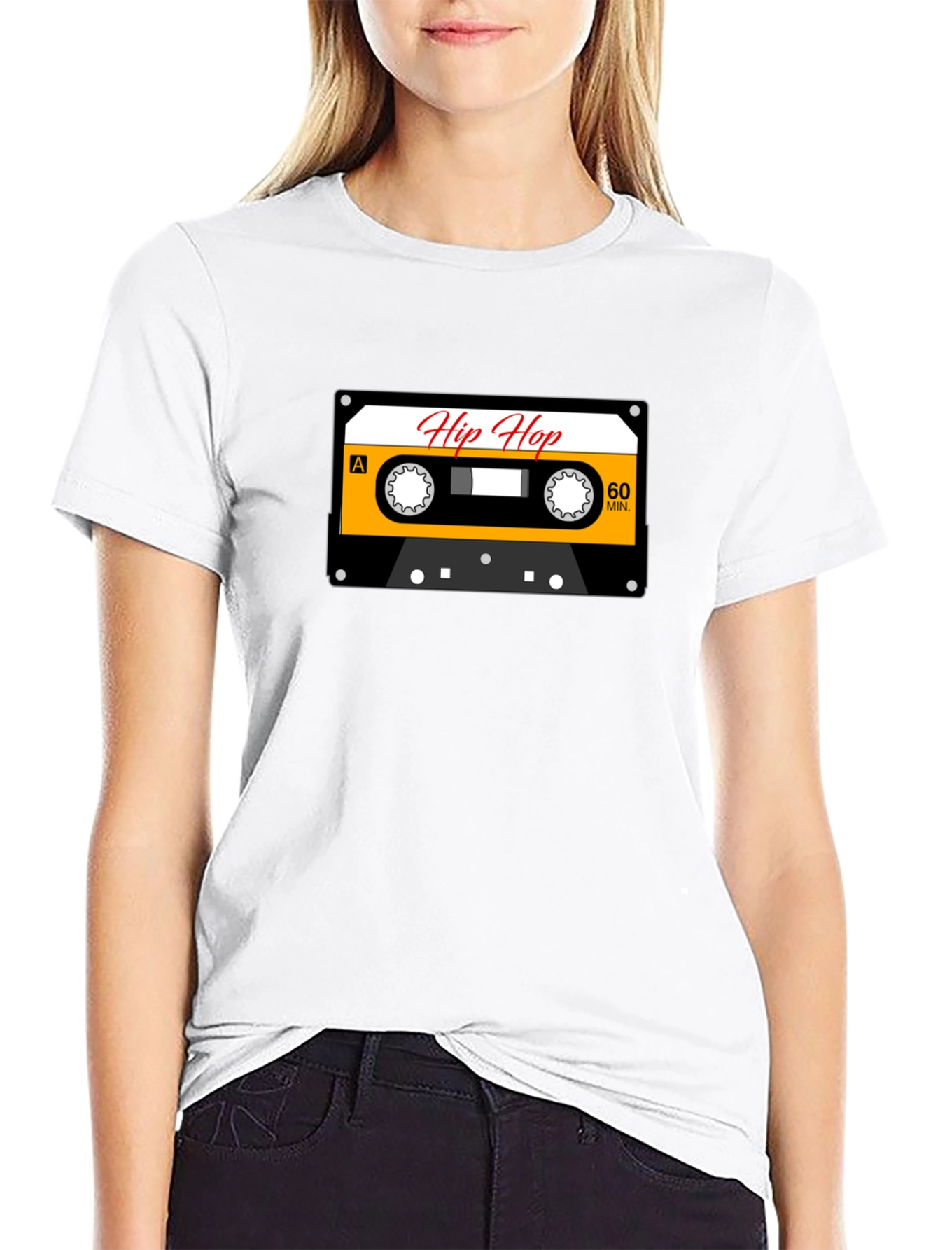 Camiseta Negra con Diseño de Cassette Hip Hop