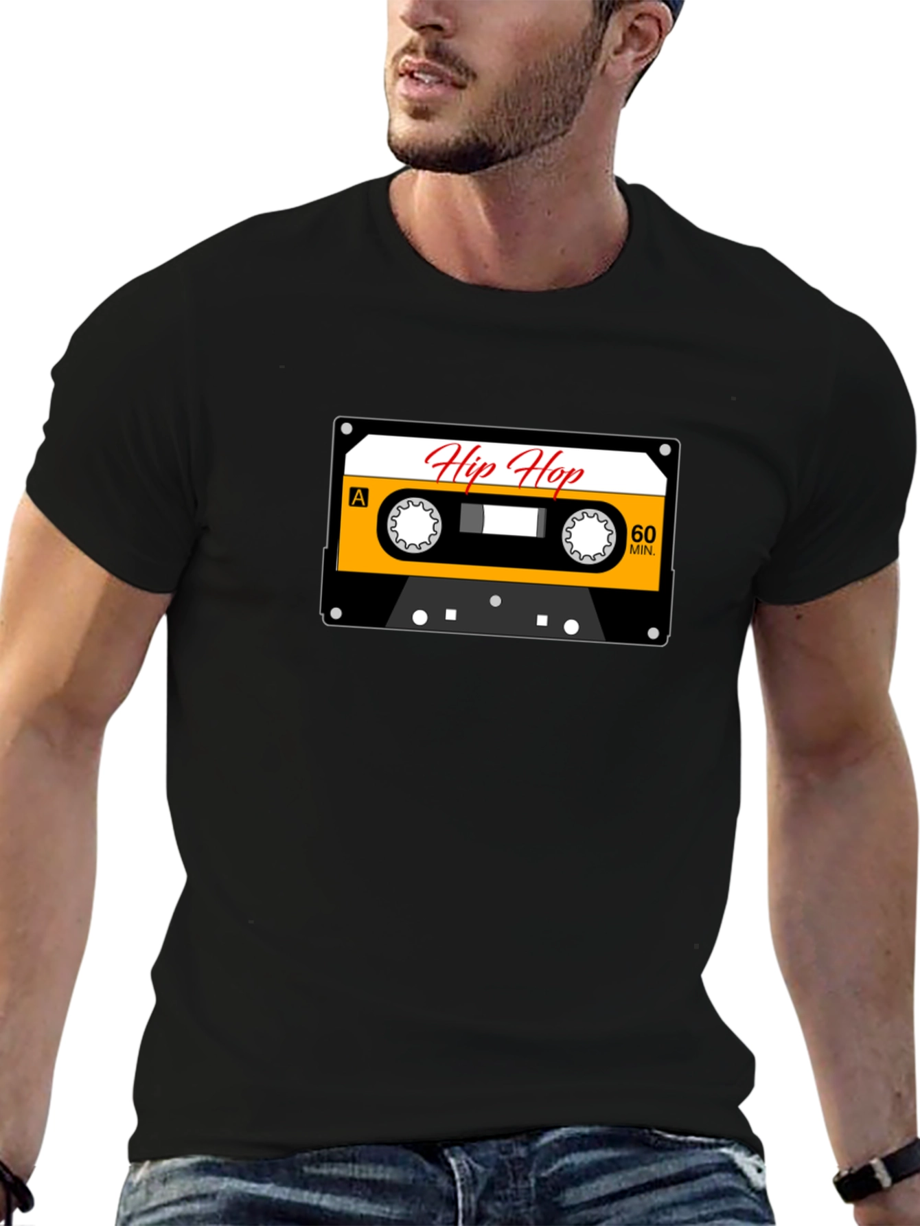 Camiseta Negra con Diseño de Cassette Hip Hop