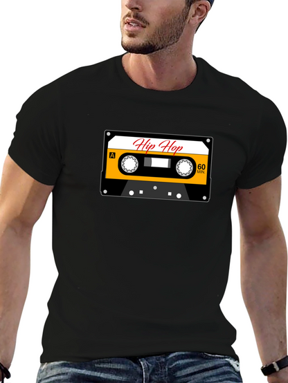Camiseta Negra con Diseño de Cassette Hip Hop