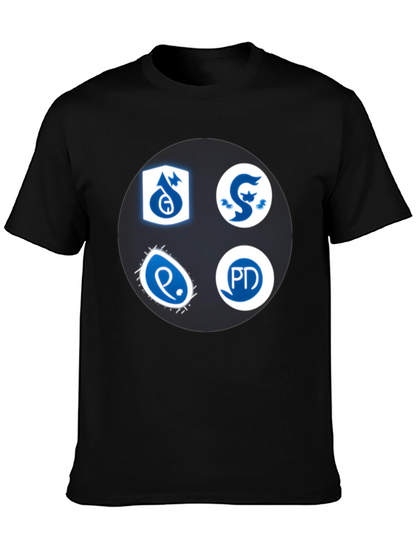 Camiseta Negra con Insignias Azules y Blancas