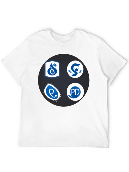 Camiseta Negra con Insignias Azules y Blancas