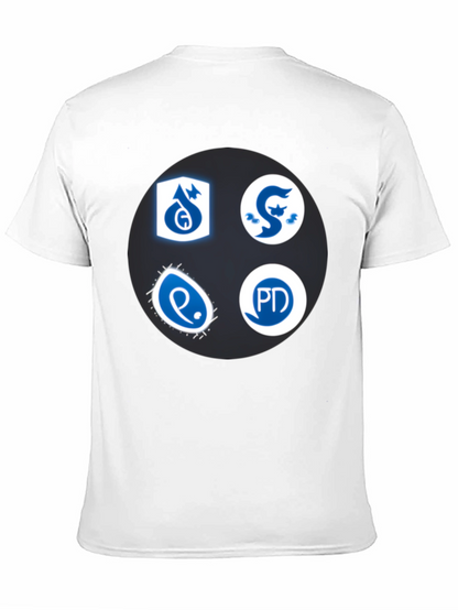 Camiseta Negra con Insignias Azules y Blancas