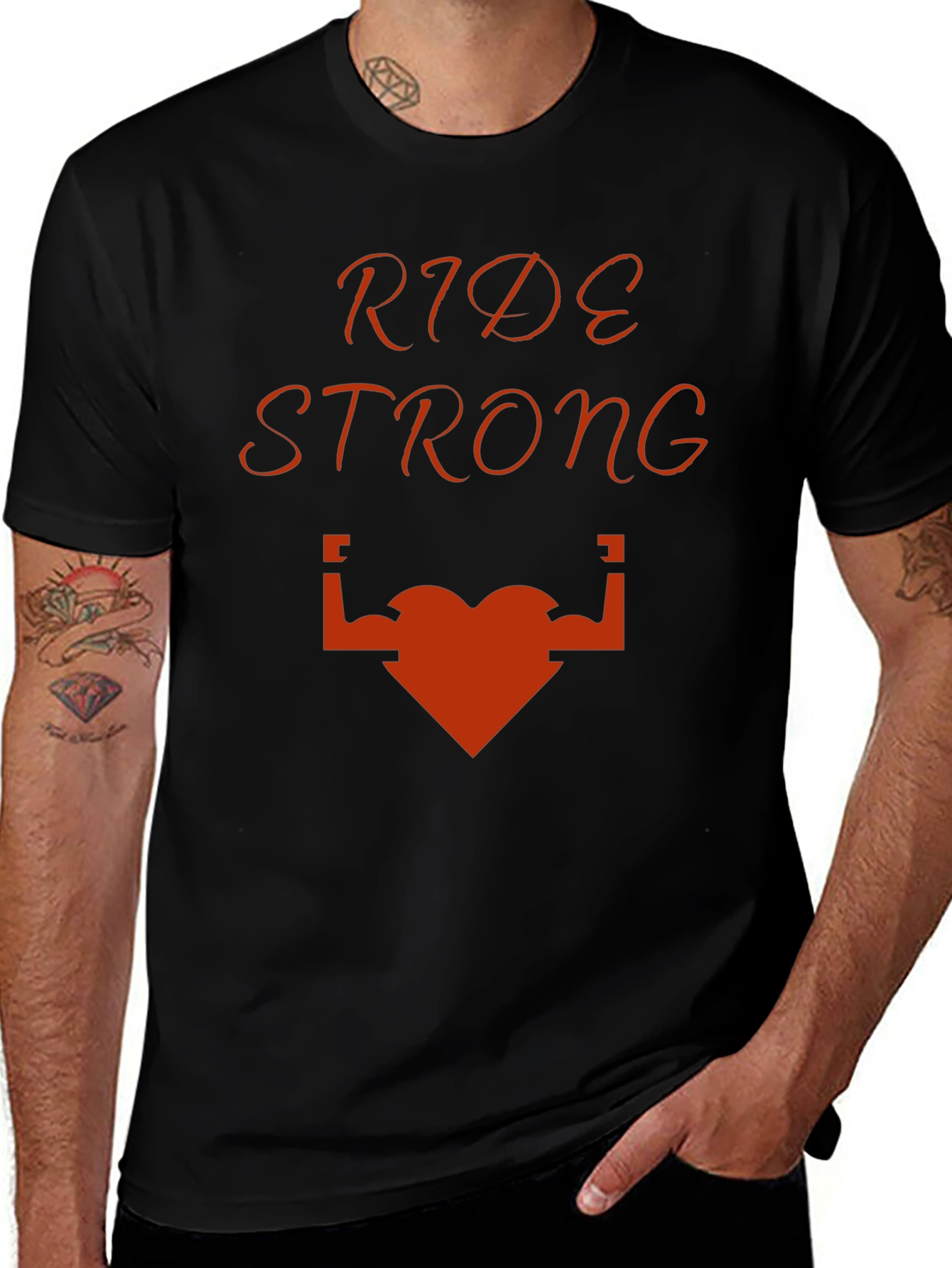 Camiseta Negra Ride Strong Corazón Musculoso