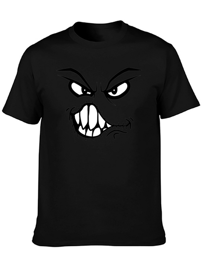 Camiseta Negra con Estampado de Cara Monstruosa