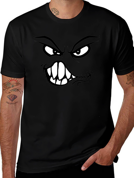 Camiseta Negra con Estampado de Cara Monstruosa