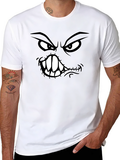 Camiseta Negra con Estampado de Cara Monstruosa