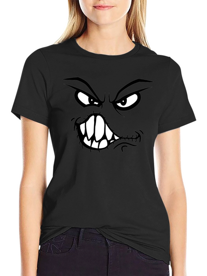 Camiseta Negra con Estampado de Cara Monstruosa