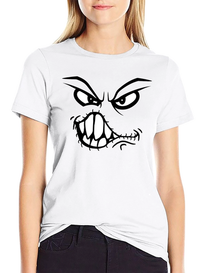 Camiseta Negra con Estampado de Cara Monstruosa