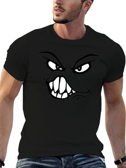 Camiseta Negra con Estampado de Cara Monstruosa