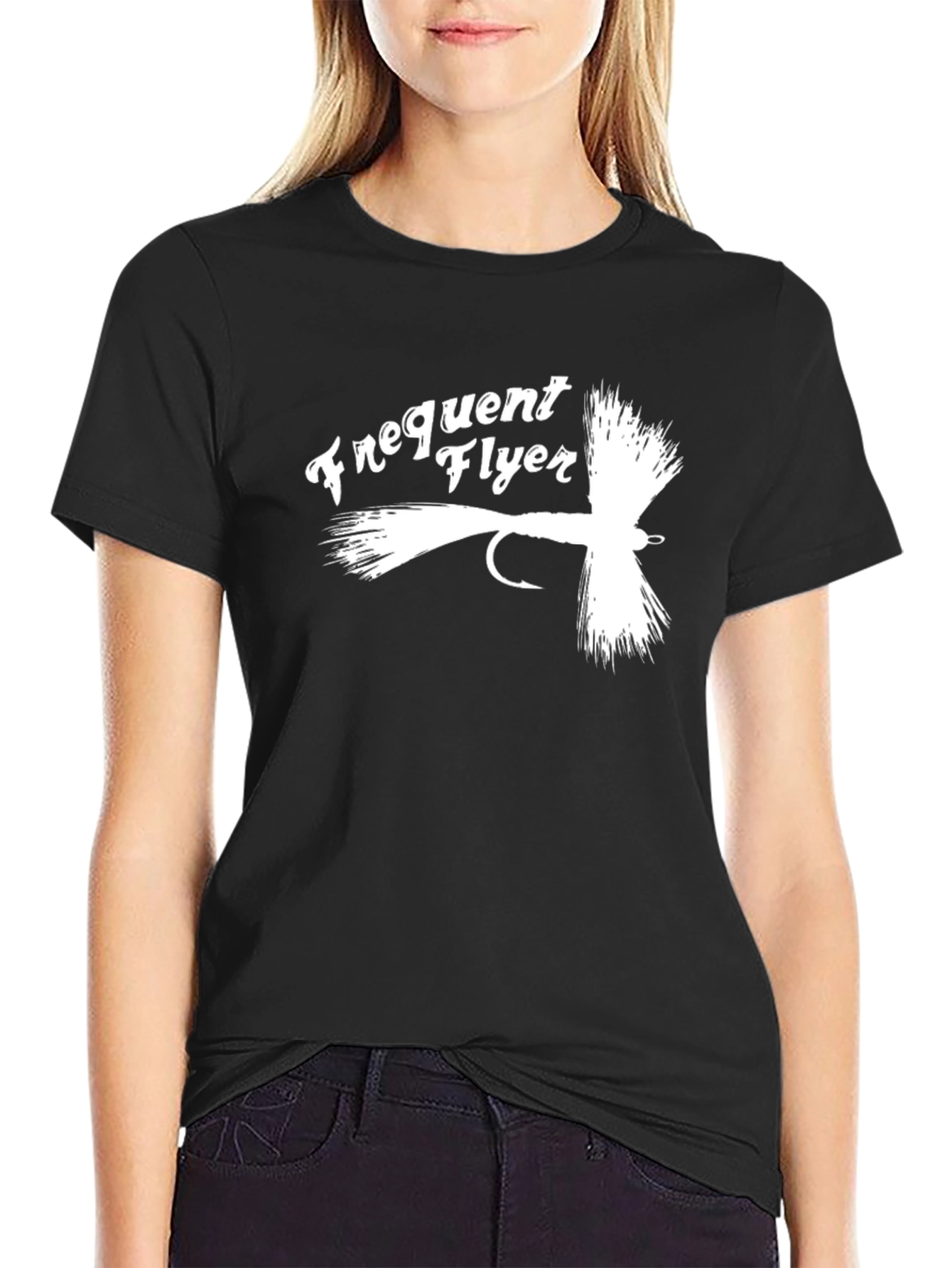 Camiseta Negra Frequent Flyer para Pescadores
