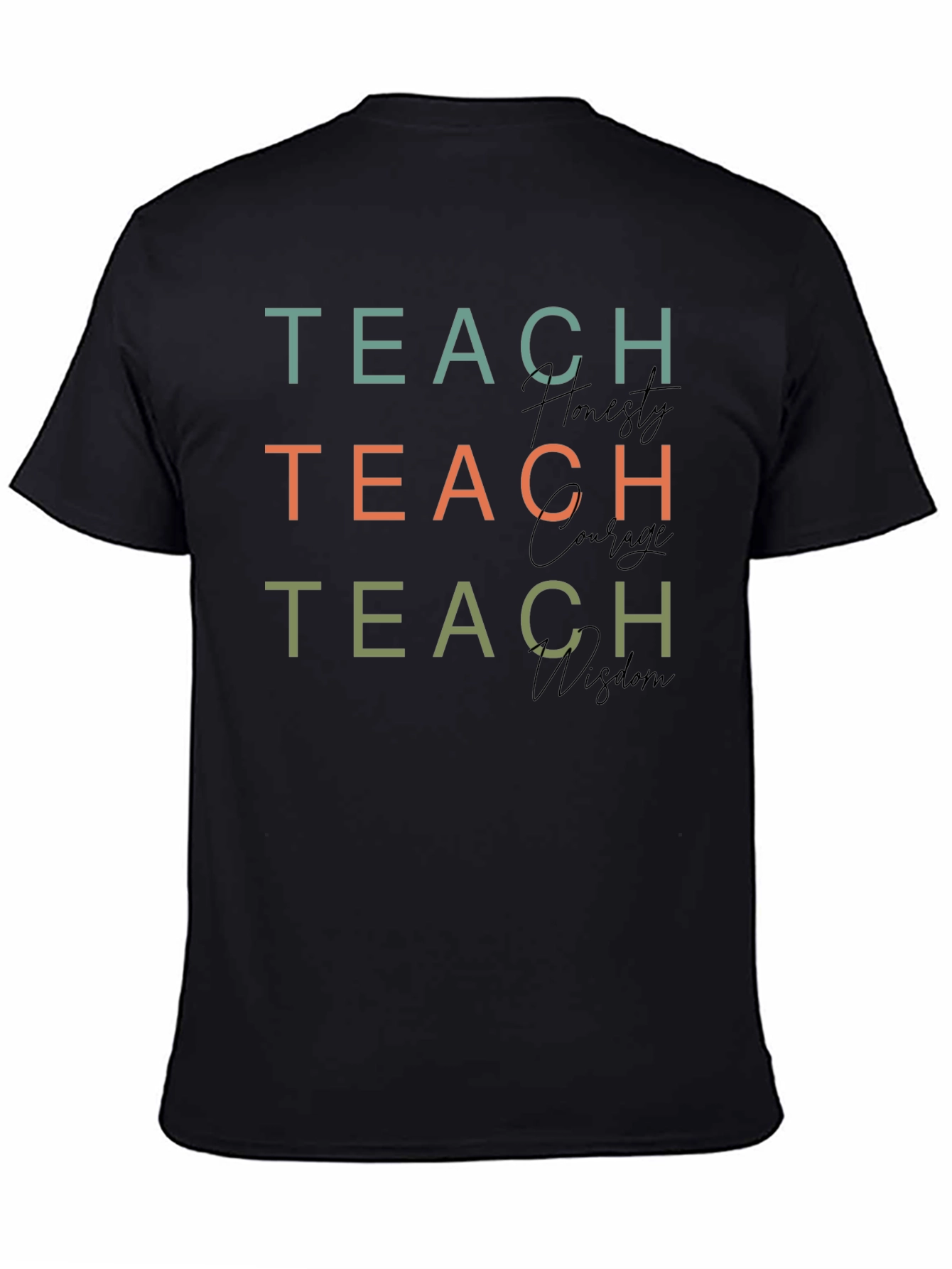 Camiseta Negra Teach Honesty Courage Wisdom
