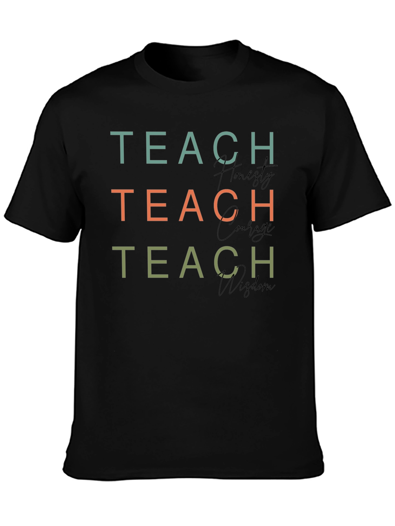Camiseta Negra Teach Honesty Courage Wisdom