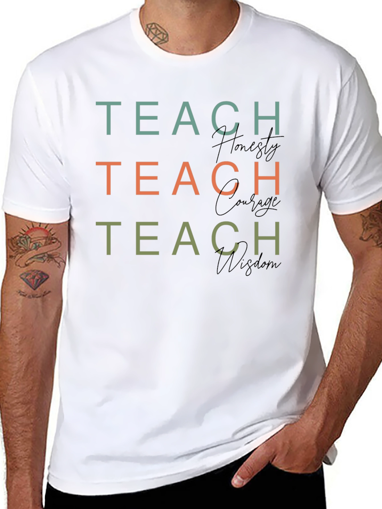 Camiseta Negra Teach Honesty Courage Wisdom