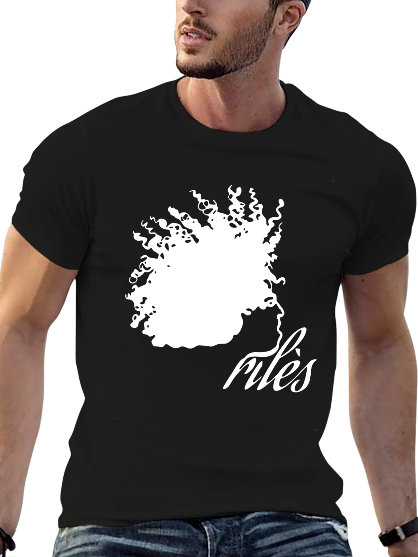 Camiseta Negra con Diseño Abstracto de Rostro Femenino