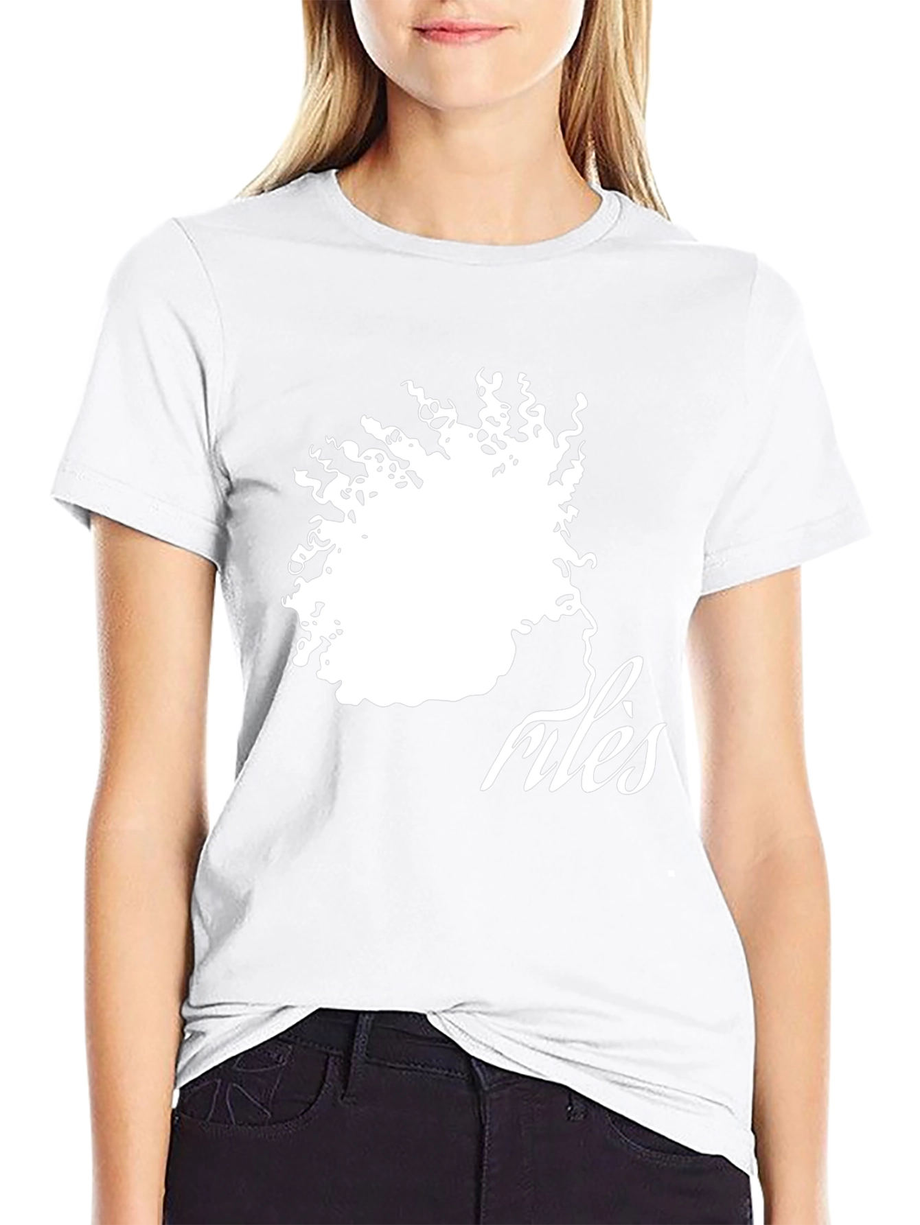 Camiseta Negra con Diseño Abstracto de Rostro Femenino