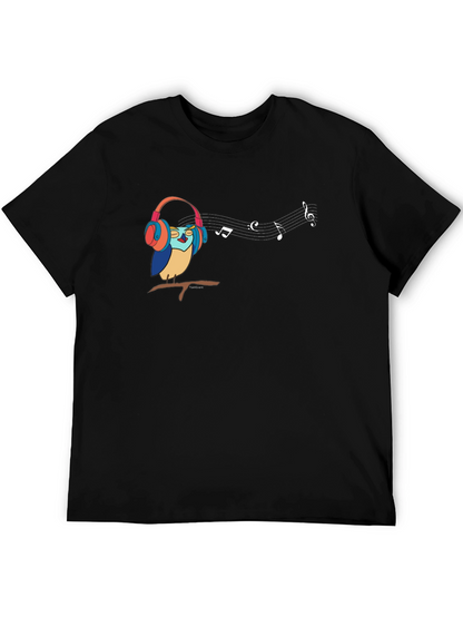 Camiseta Negra con Diseño de Búho Musical