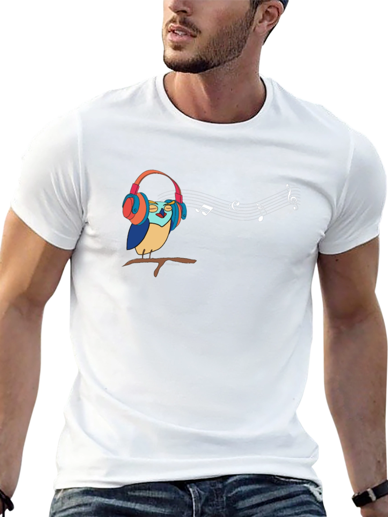 Camiseta Negra con Diseño de Búho Musical