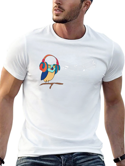Camiseta Negra con Diseño de Búho Musical
