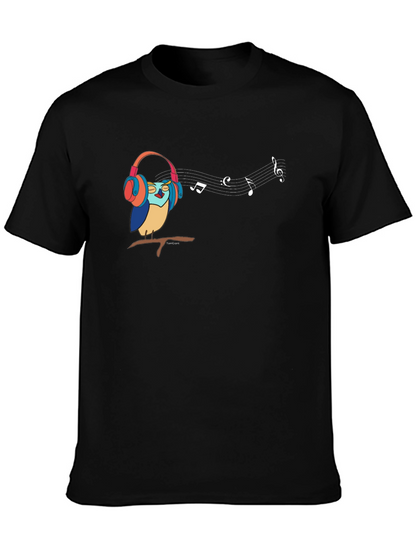 Camiseta Negra con Diseño de Búho Musical