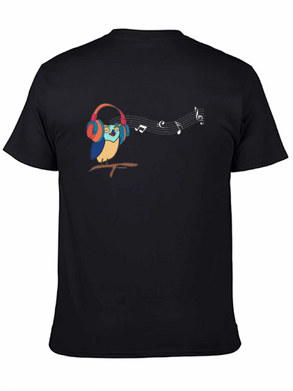 Camiseta Negra con Diseño de Búho Musical