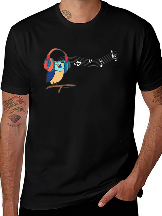 Camiseta Negra con Diseño de Búho Musical