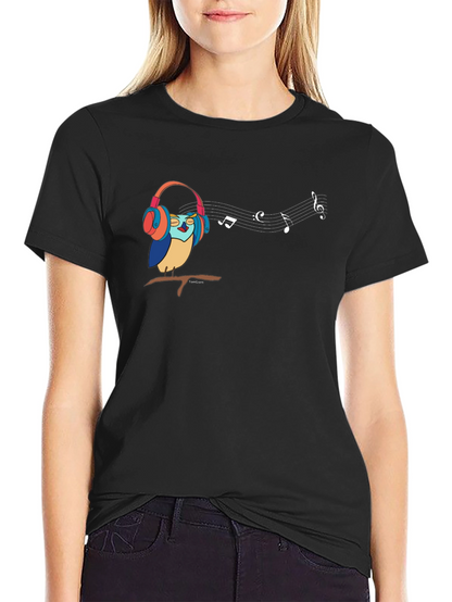 Camiseta Negra con Diseño de Búho Musical